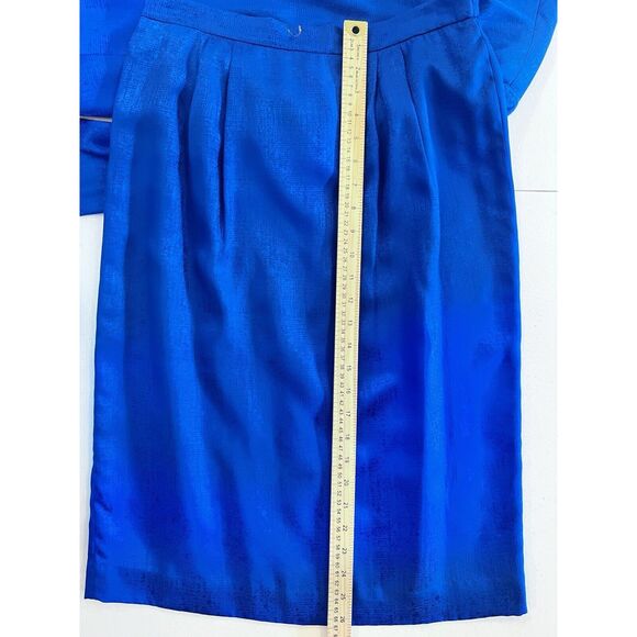 Vintage Adrianna Papell Lined Silk Cerulean Blue Blazer & Skirt Suit Size 10 - Picture 10 of 13